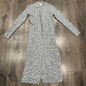 Ruby Moon Duster Cardigan Cotton Long Line Open Front Gray Animal Print Size XS